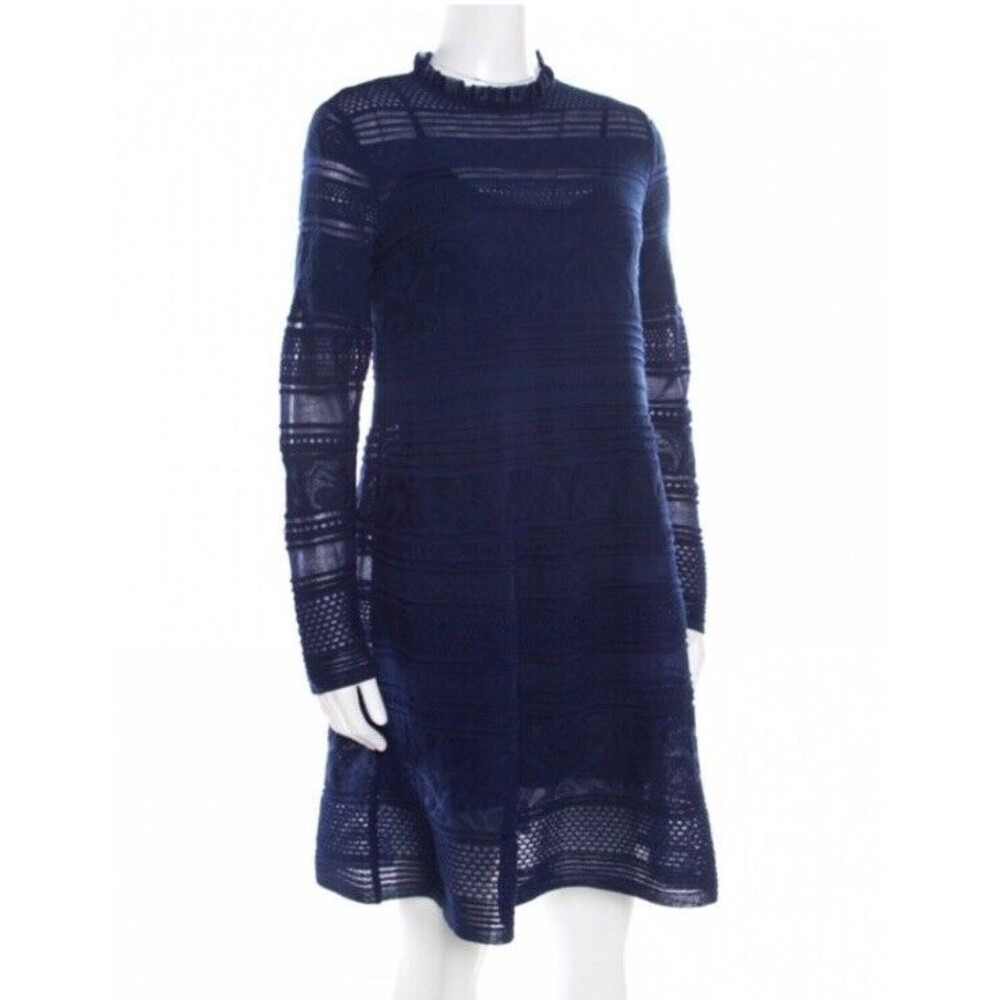 M Missoni Blue Textured Jacquard Knit lace High Neck Shift Knitted Short Dress M